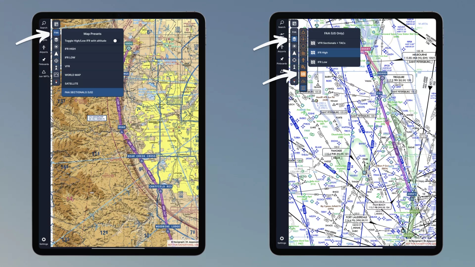 Navigraph ajoute les cartes sectionnelles de la FAA à son application